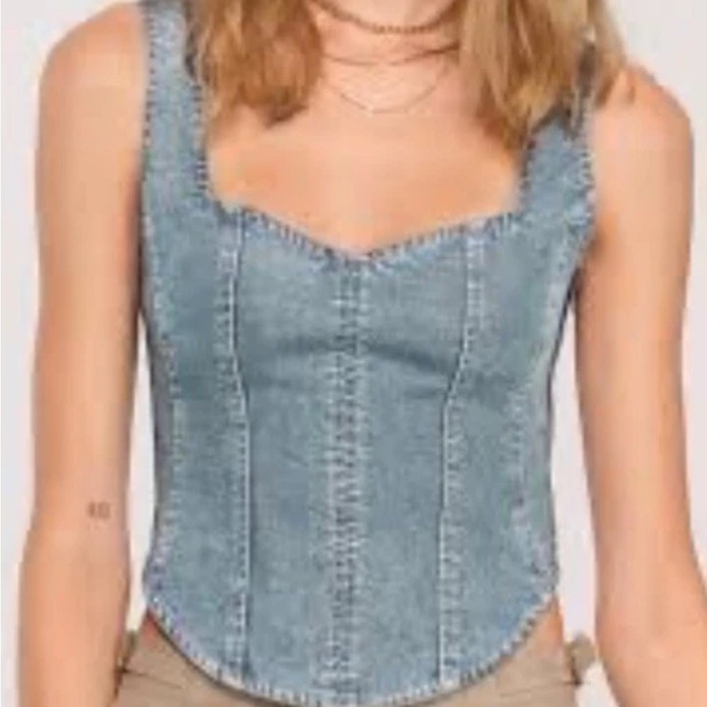 NWT Heartloom Romi Top in Denim, Corset, Side Zip, Size Small